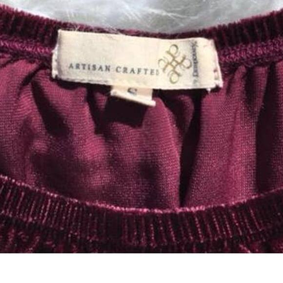 Maroon Velvet Peasant Blouse Small Artisan Boho Long Sleeve Top - Picture 4 of 4